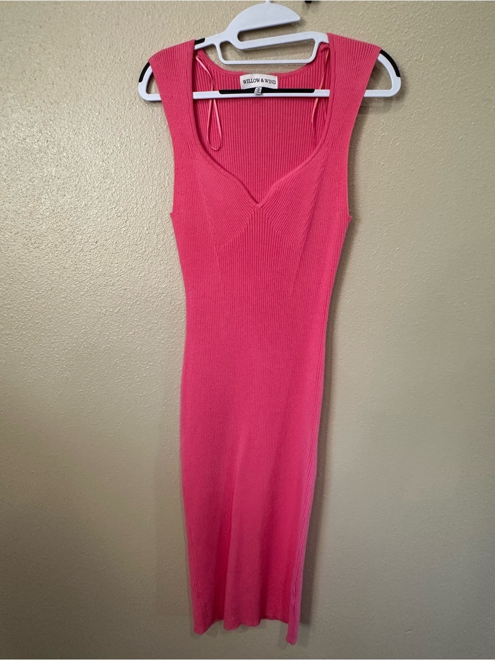 Pink Ribbed Knit Sweater Dress